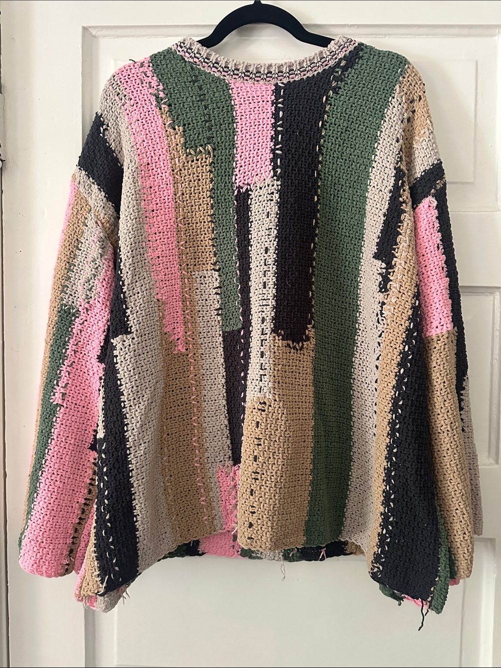 POL Chunky Crochet Crewneck Sweater in Pink, Green, Beige, Black